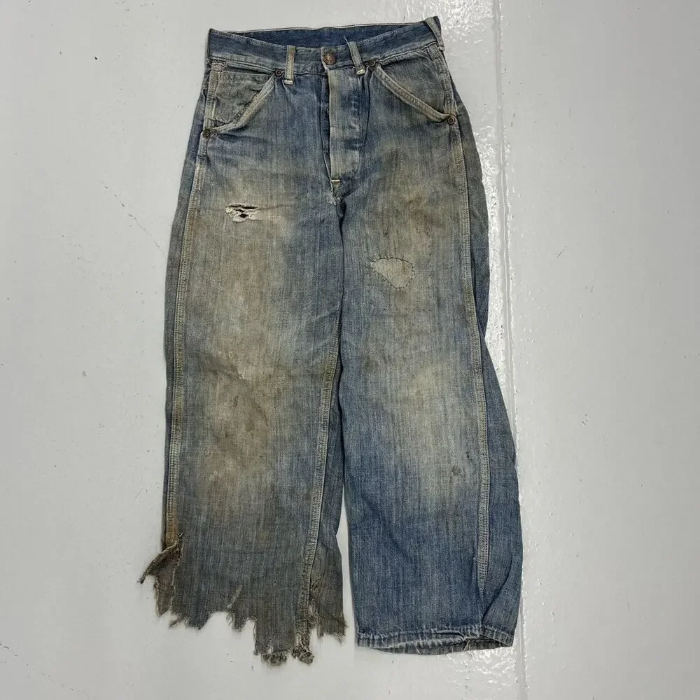 Vintage 50s Big Winston Dark Distressed Donut Button Jeans